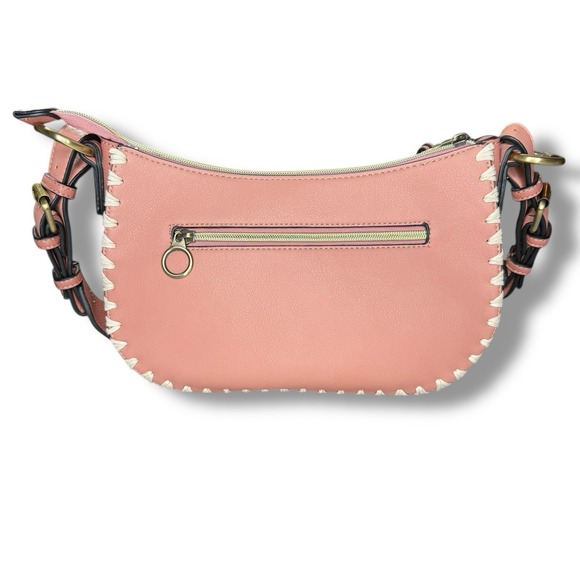 New‎ Sondra Roberts Vegan Leather Tote Shoulder Bag Top Handle Pink Whipstitch - Picture 5 of 11